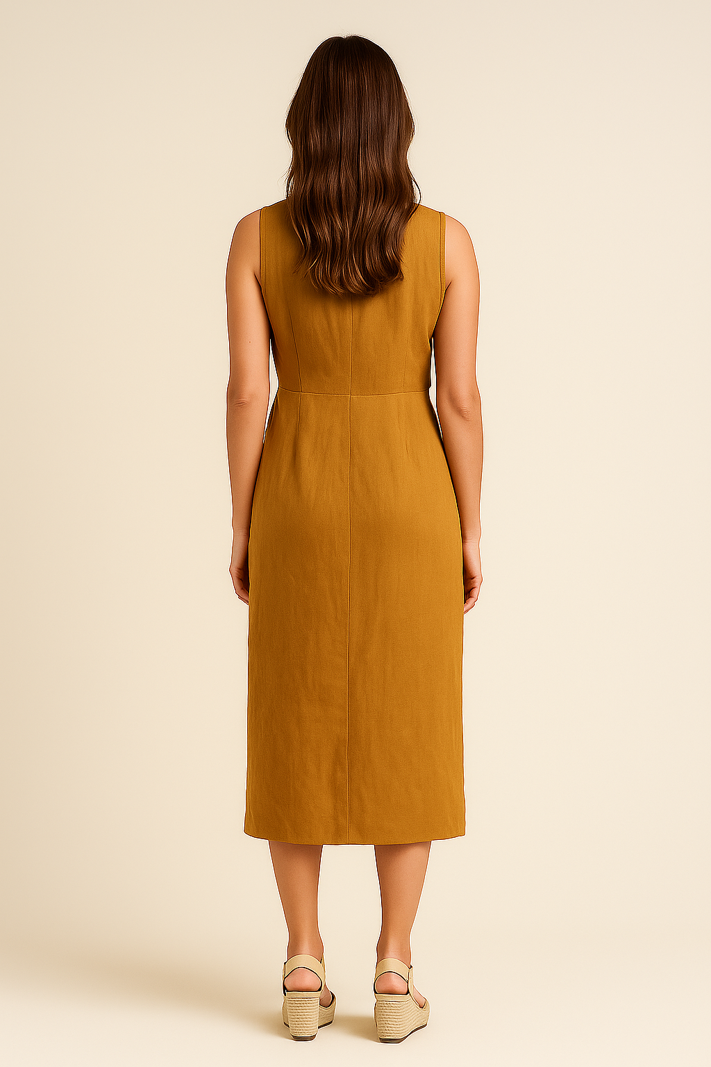 Sleeveless Wrap Midi Dress in Orange – Linen Blend