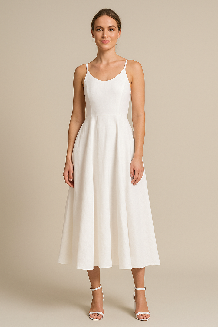 White Linen Maxi Dress with Spaghetti Straps – Lightweight Design