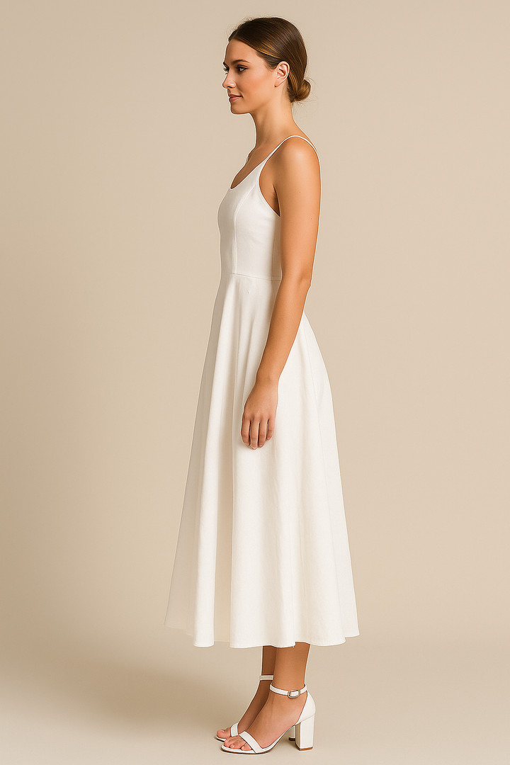 White Linen Maxi Dress with Spaghetti Straps – Lightweight Design