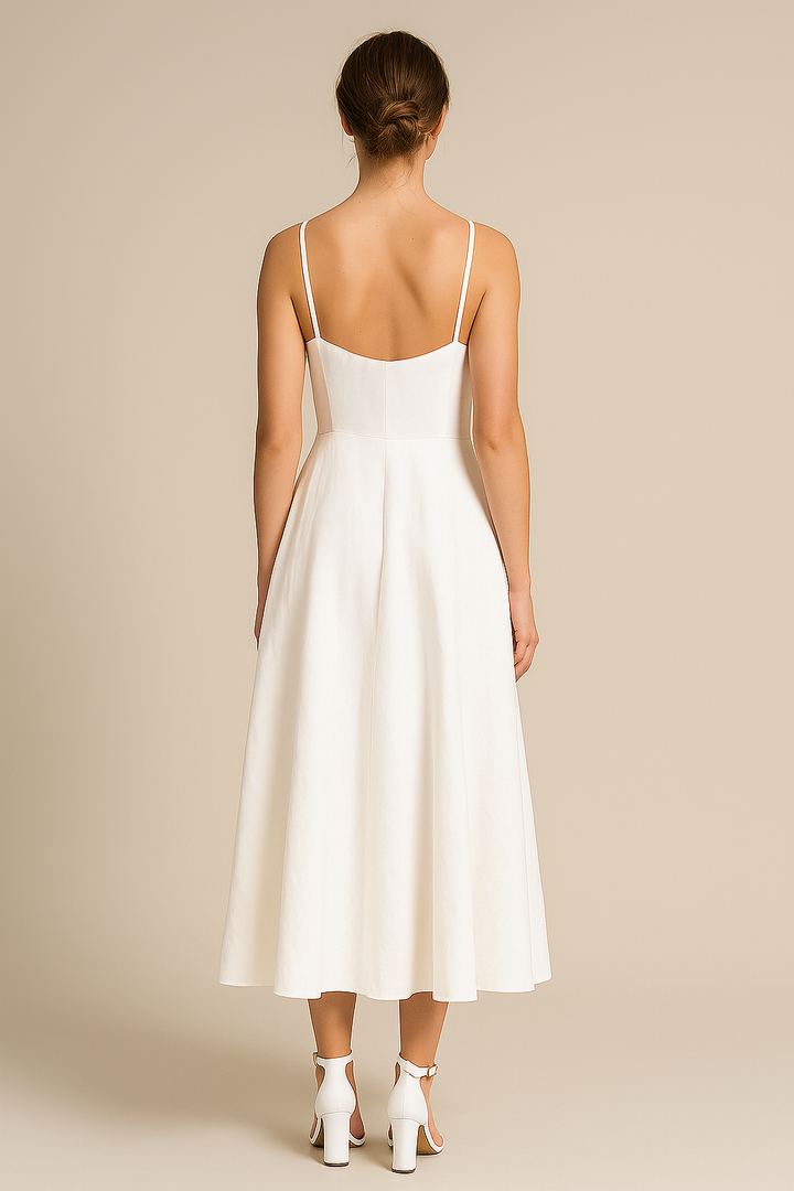 White Linen Maxi Dress with Spaghetti Straps – Lightweight Design