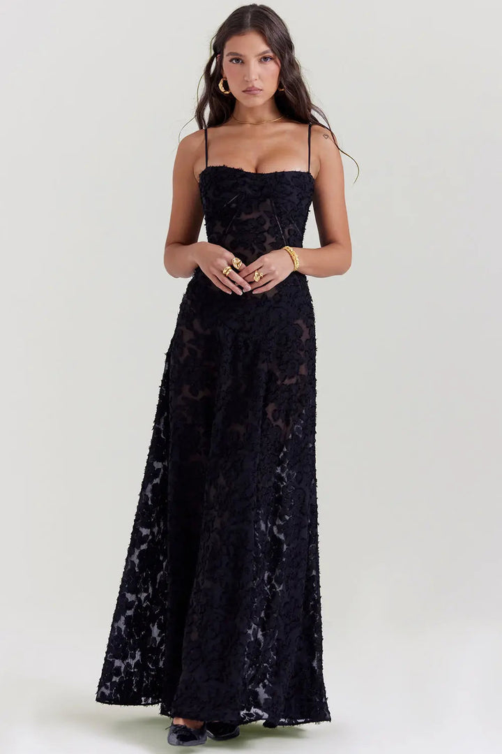 Elegant Fitted Maxi Dress with Lace-Up Back for Women
