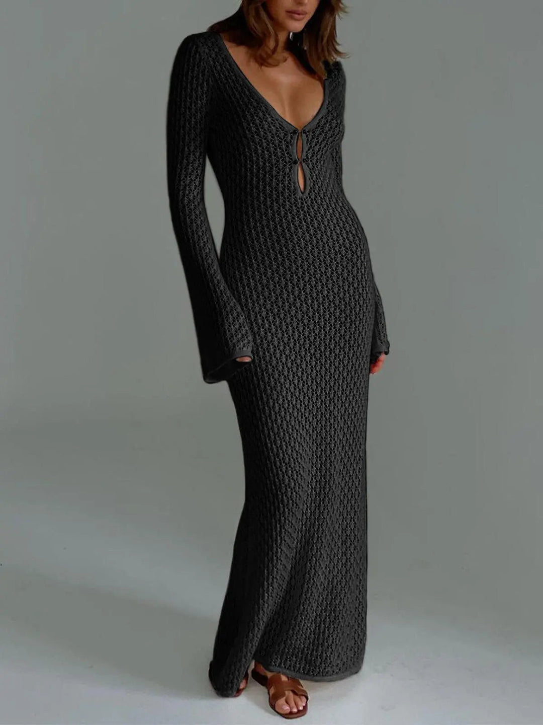 Backless Long Sleeve Maxi Dress for Women
