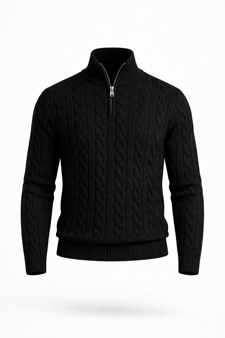 Half Zip Turtleneck Sweater with Structured Knit for Men