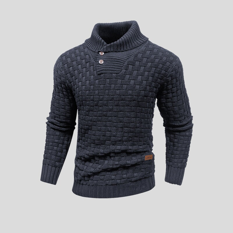 Patterned Turtleneck Sweater with Structured Knit for Men