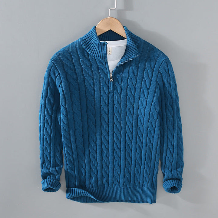 Half Zip Turtleneck Sweater with Structured Knit for Men