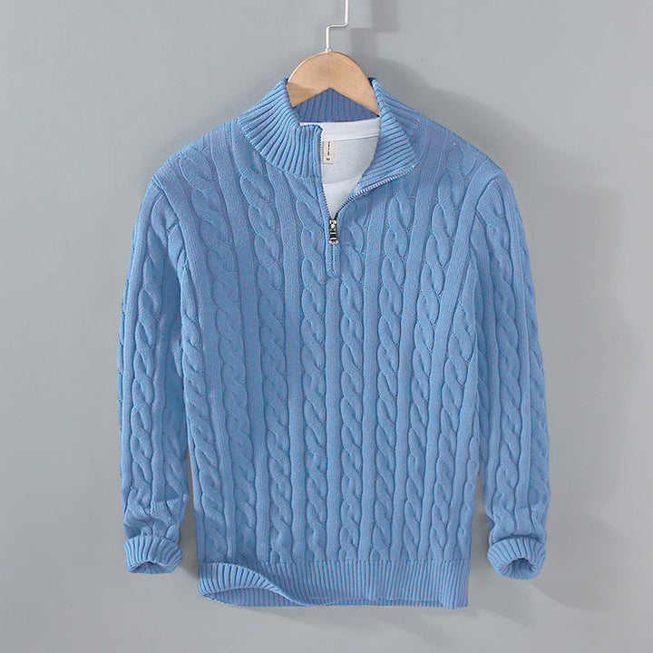 Half Zip Turtleneck Sweater with Structured Knit for Men
