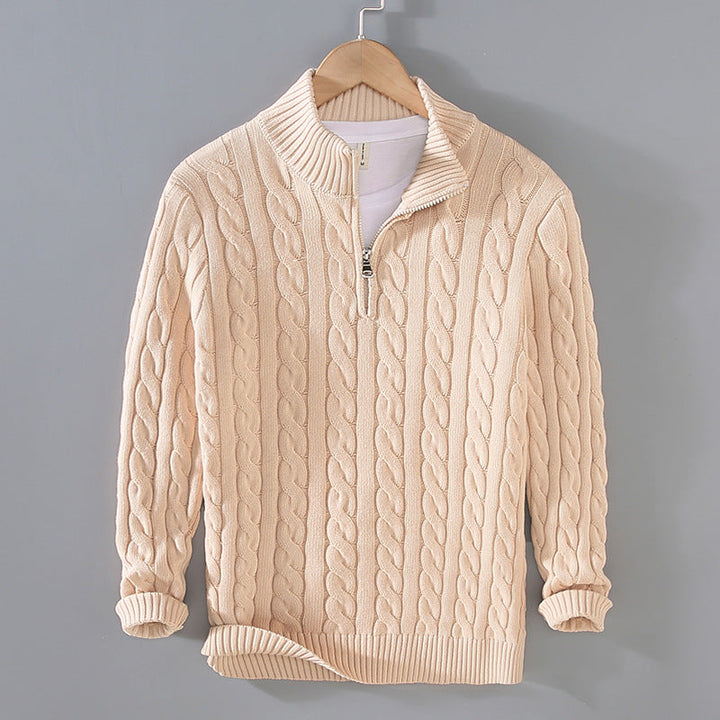 Half Zip Turtleneck Sweater with Structured Knit for Men