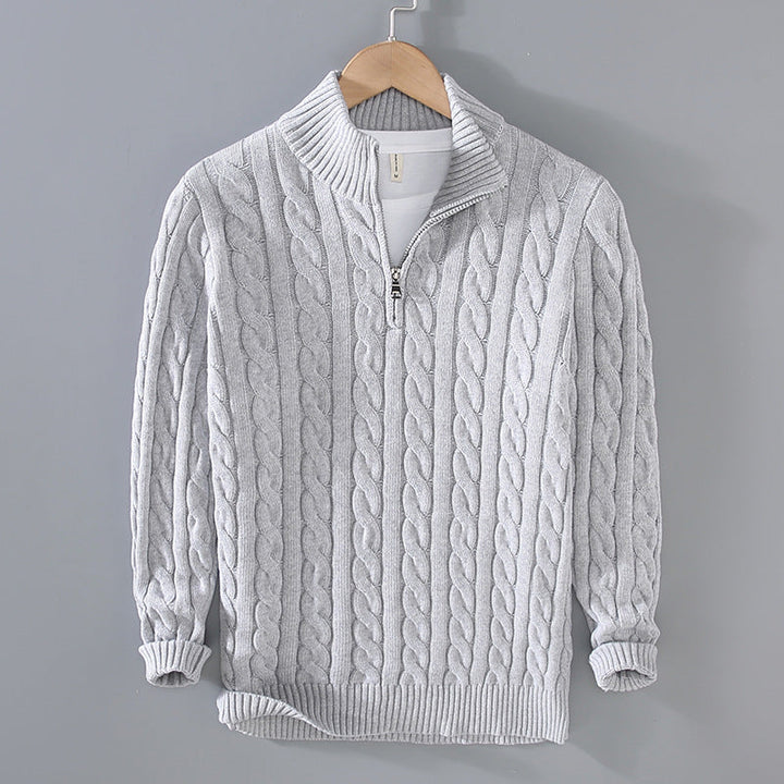 Half Zip Turtleneck Sweater with Structured Knit for Men