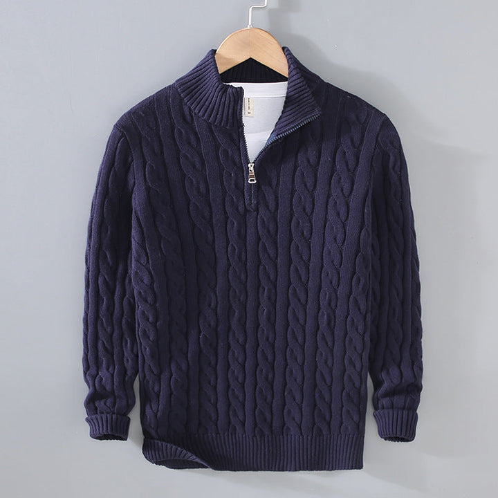 Half Zip Turtleneck Sweater with Structured Knit for Men