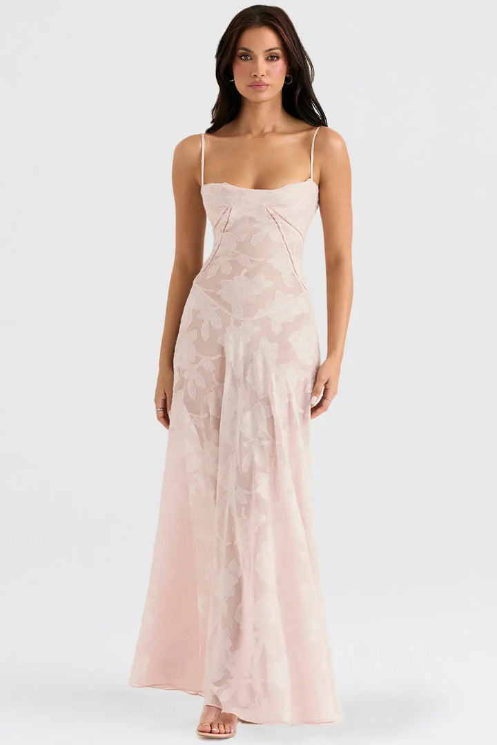 Elegant Fitted Maxi Dress with Lace-Up Back for Women
