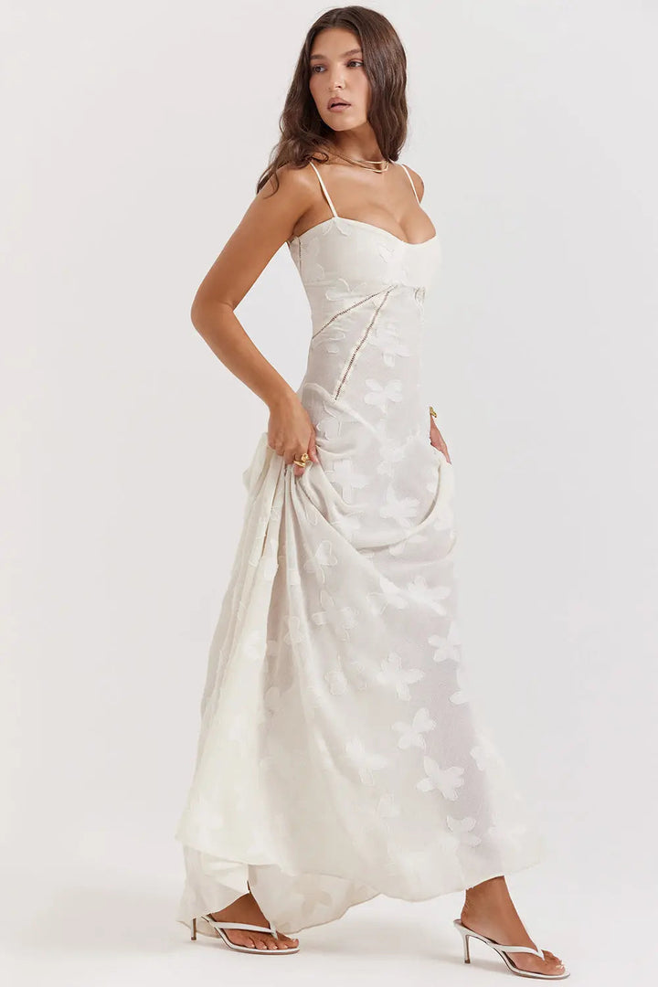 Elegant Fitted Maxi Dress with Lace-Up Back for Women