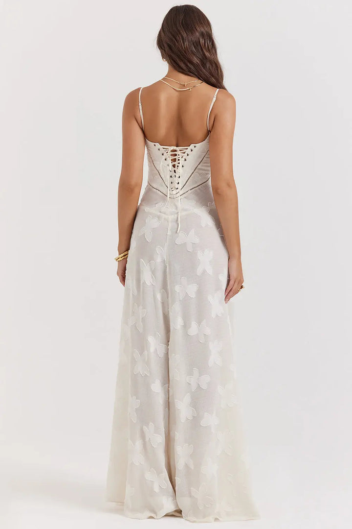 Elegant Fitted Maxi Dress with Lace-Up Back for Women