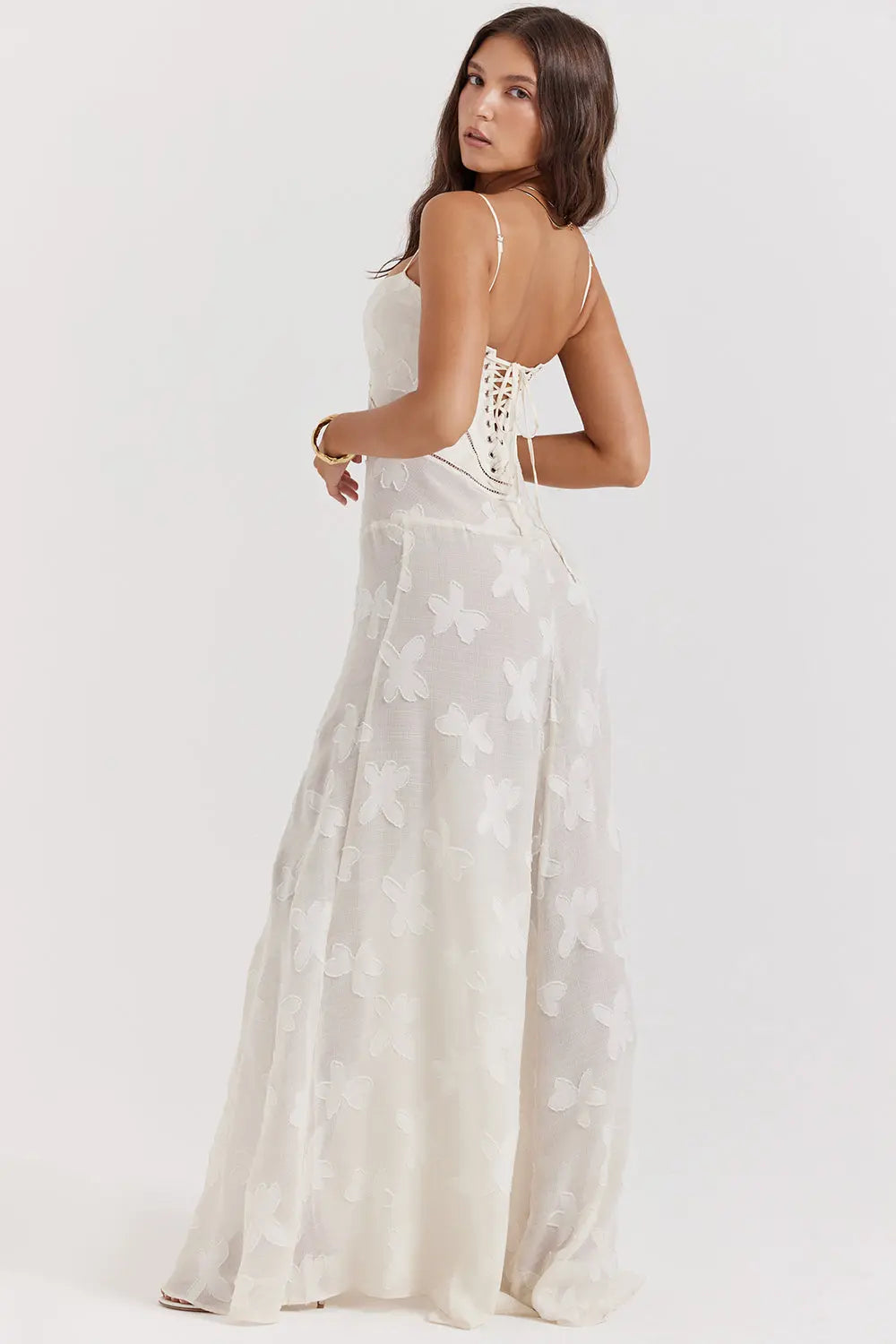 Elegant Fitted Maxi Dress with Lace-Up Back for Women