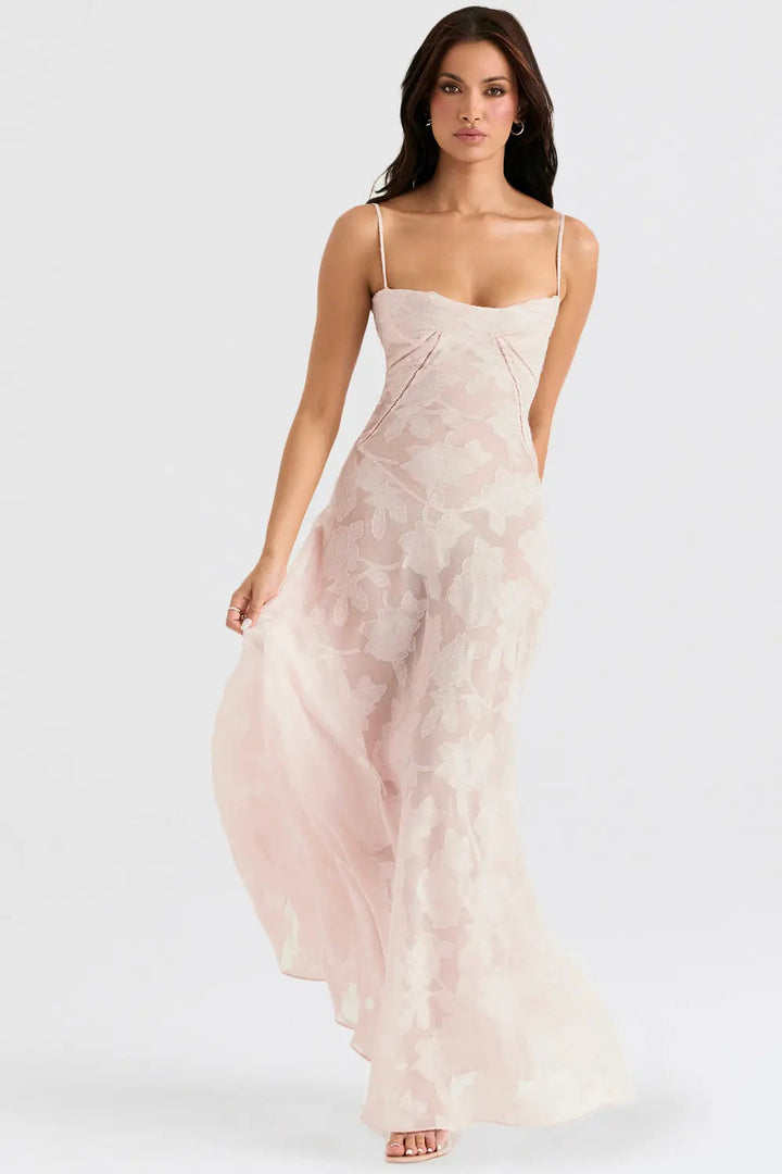 Elegant Fitted Maxi Dress with Lace-Up Back for Women