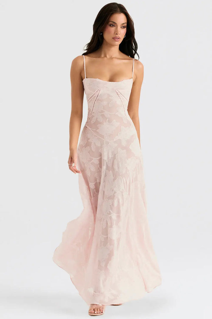 Elegant Fitted Maxi Dress with Lace-Up Back for Women