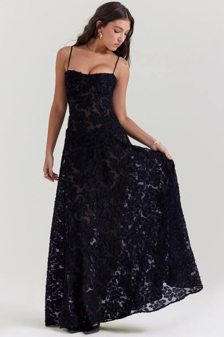 Elegant Fitted Maxi Dress with Lace-Up Back for Women