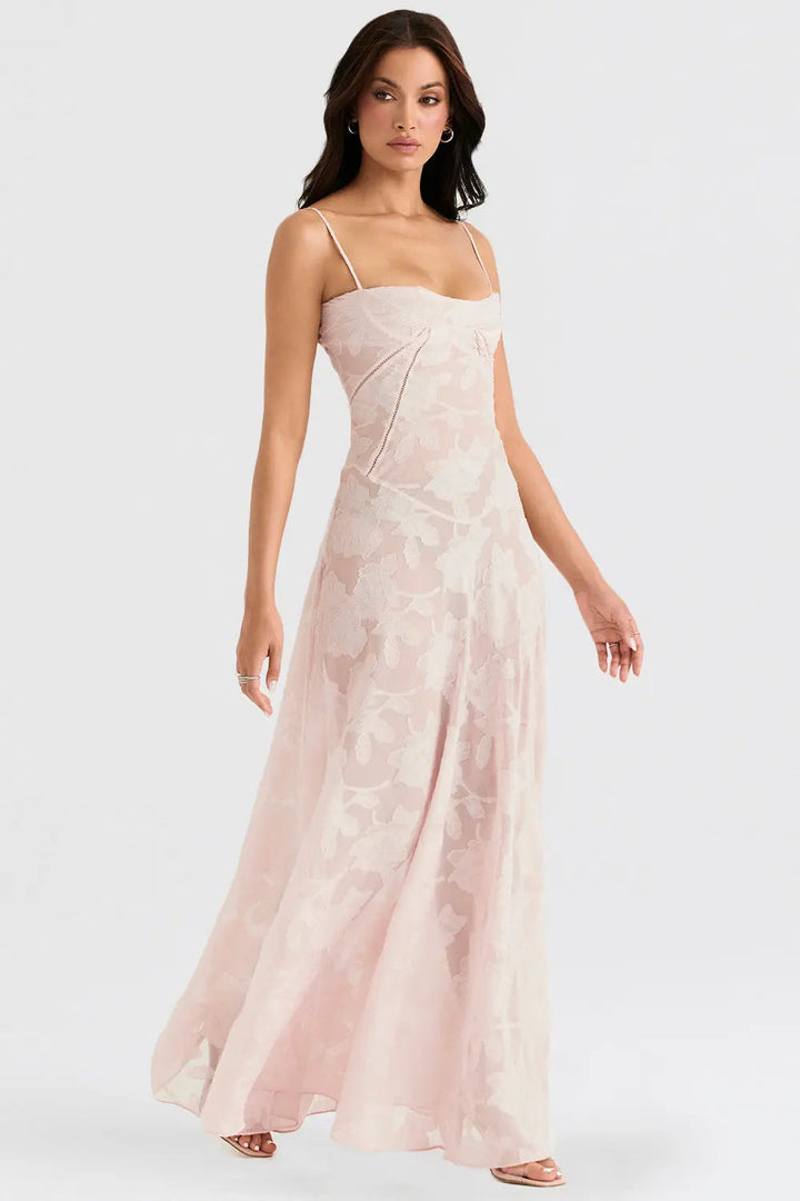 Elegant Fitted Maxi Dress with Lace-Up Back for Women