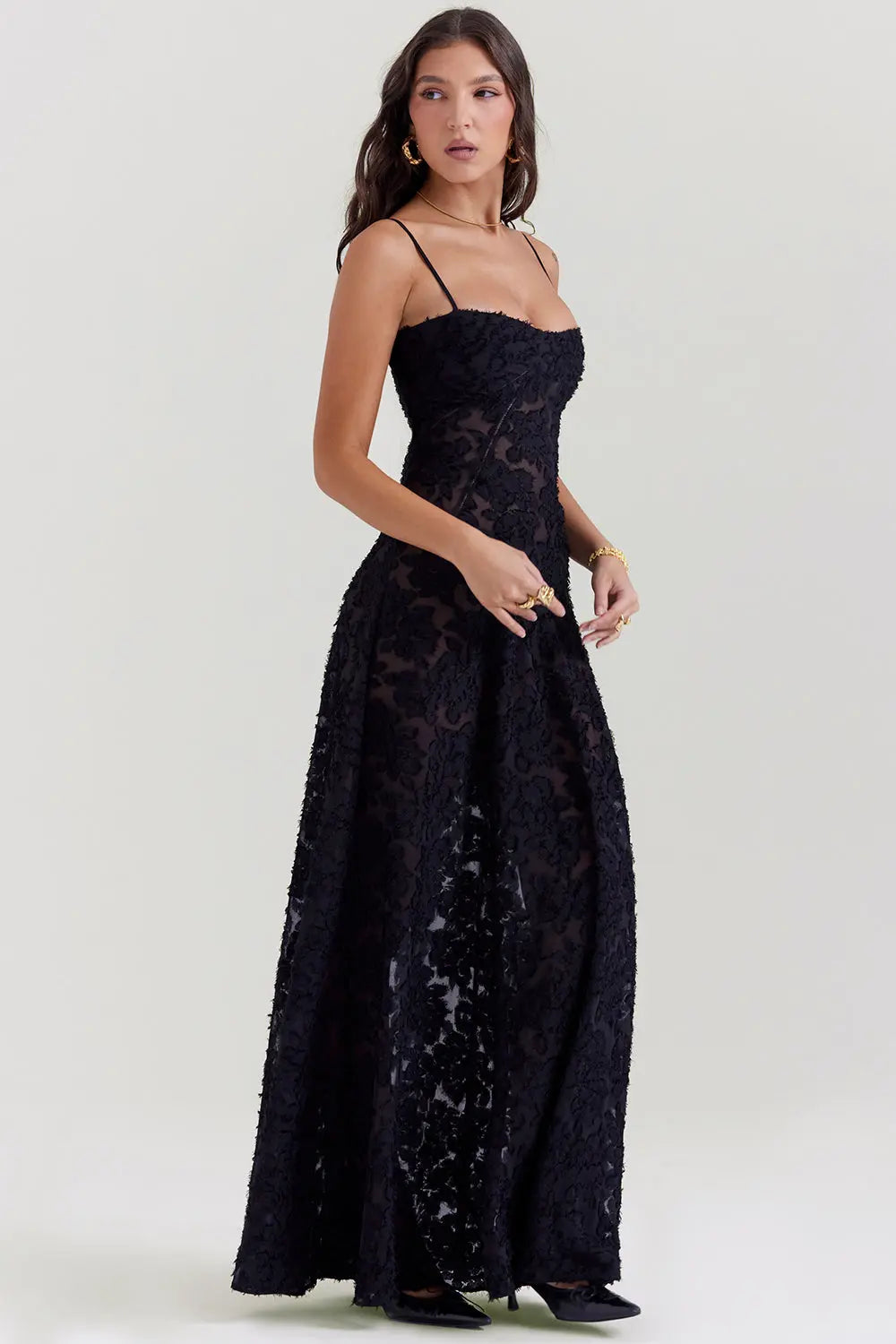 Elegant Fitted Maxi Dress with Lace-Up Back for Women
