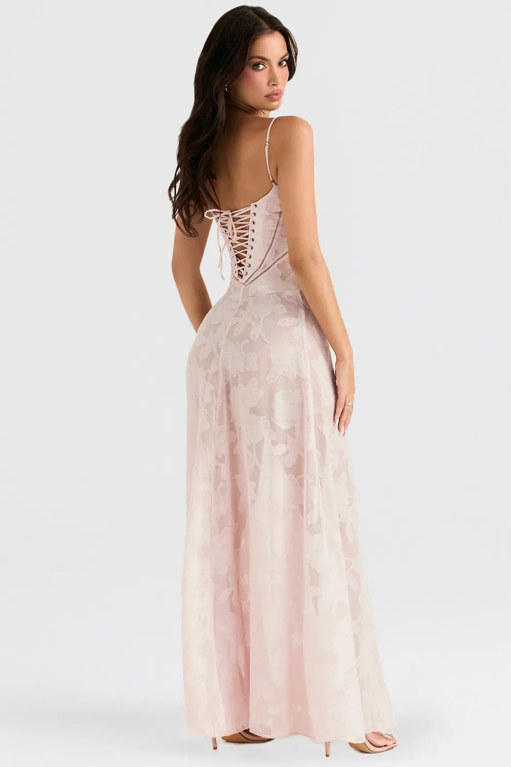 Elegant Fitted Maxi Dress with Lace-Up Back for Women