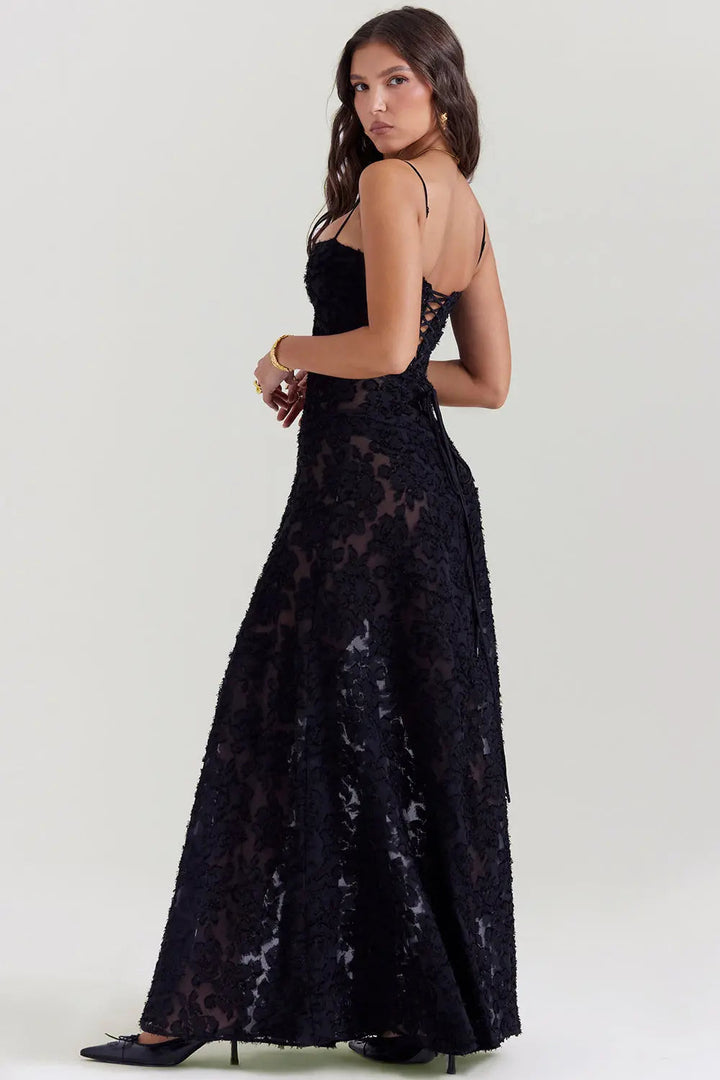 Elegant Fitted Maxi Dress with Lace-Up Back for Women